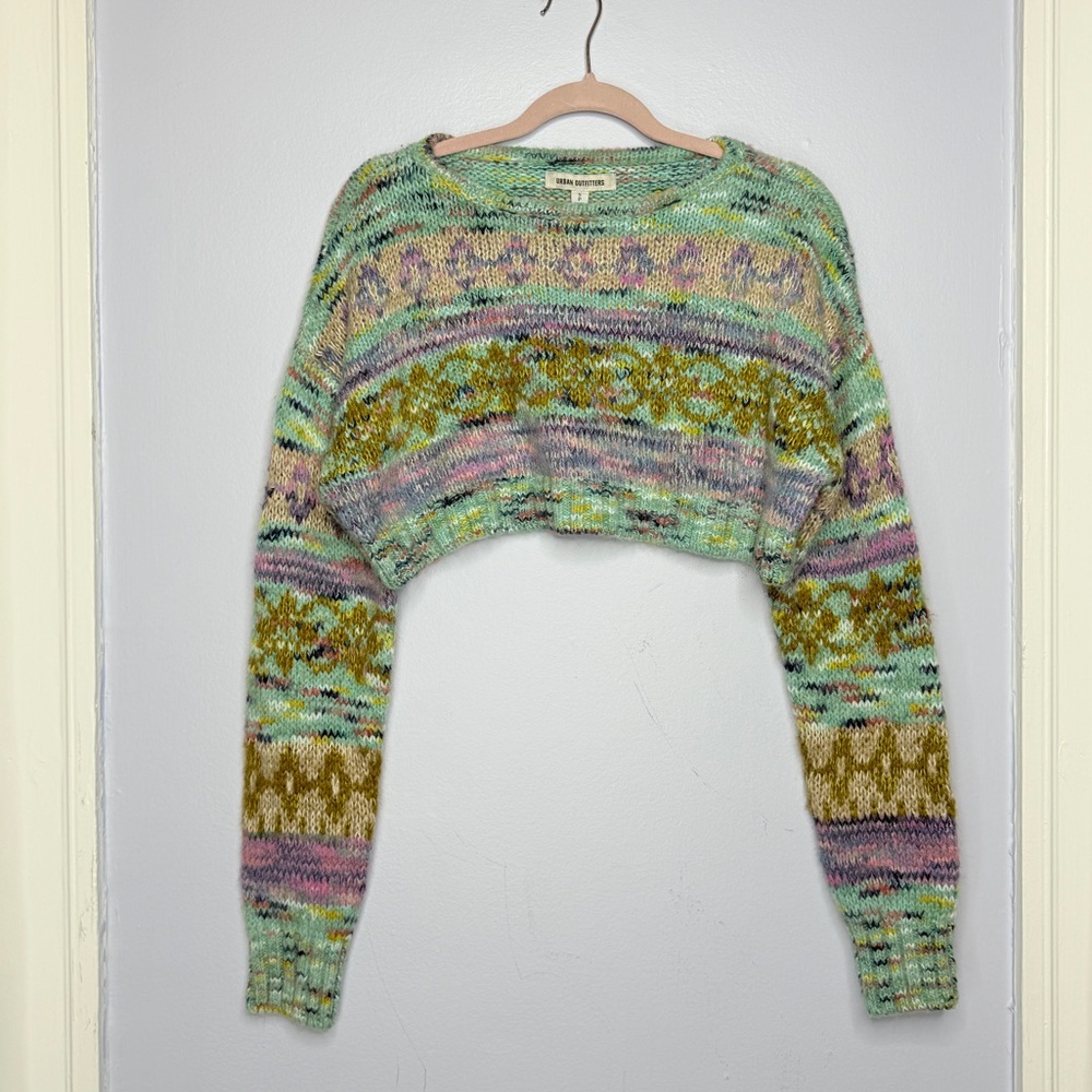 NWT! Urban Outfitters Turner Cropped Fairisle Sweater blue purple size Small - Picture 2 of 9